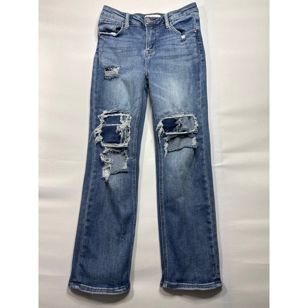 Distressed Straight Leg Jeans in Blue